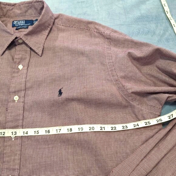 Vintage Ralph Lauren Button Down Red/White Checkered Men XL Long Sleeve Shirt - Picture 9 of 11